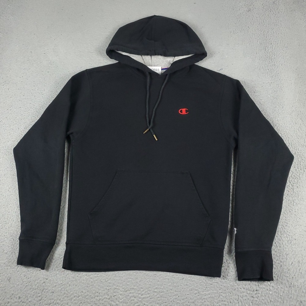 Champion Sweater Mens Small Black Hoodie Pullover Sweatshirt *